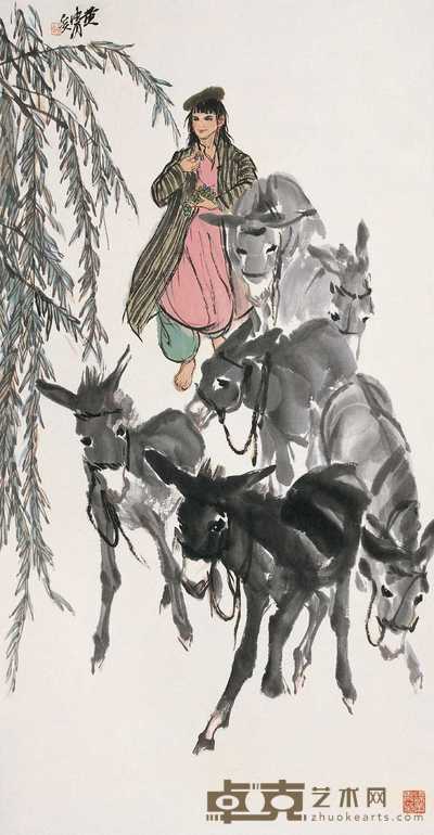 黄胄 1959年作 牧驴图 立轴 86×45cm